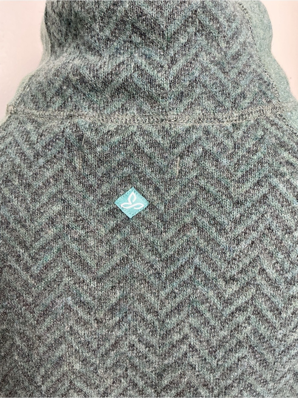 Prana Teal Lucia Wool Sweater Funnel Mock Neck Herringbone details Sz XL - Picture 4 of 8
